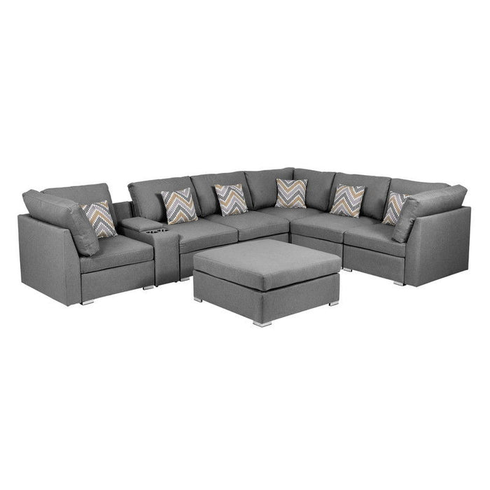 Amira - Fabric Reversible Modular Sectional Sofa, USB Console And Ottoman