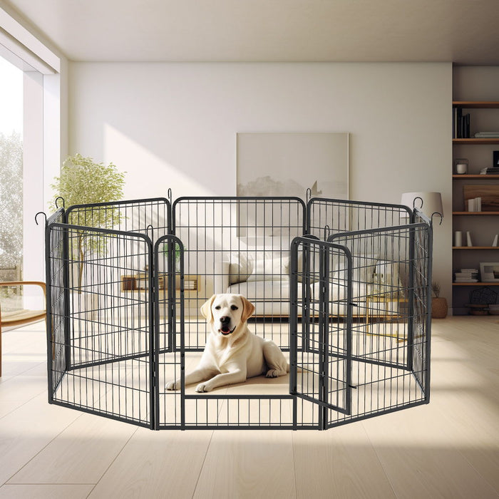 53.94" 6 Panels Heavy Duty Metal Playpen With Door, Dog Fence Pet Exercise Pen For Outdoor, Indoor