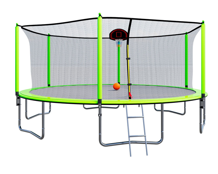 15Ft Trampoline With Basketball Hoop Inflator And Ladder (Inner Safety Enclosure)