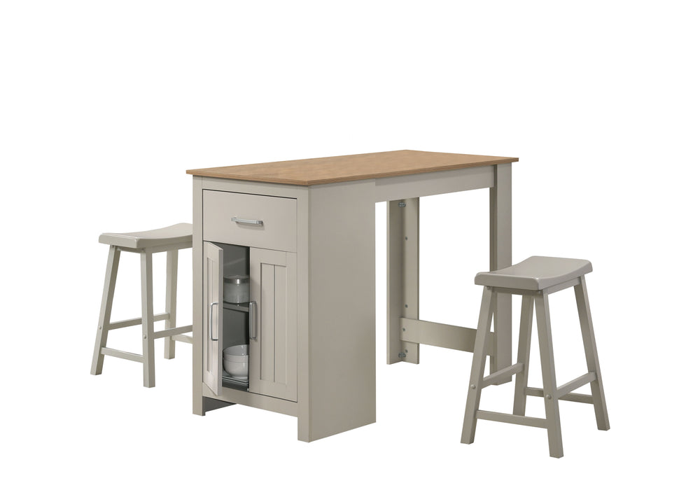 Alonzo - Small Space Counter Height Dining Table With Cabinet, Drawer, And 2 Ergonomic Counter Stools (Set of 3)
