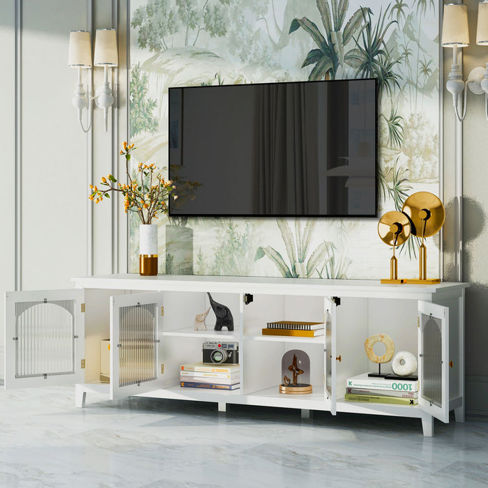 71 -"stylishtvcabinet Entertainment CenterTV Stand, Tvconsoletable, Media Console, Solidwood Frame, Changhong Glass Door, Metal Handle, Antique White, Canbeplacedin The Children's Room, Bedroom Living Room