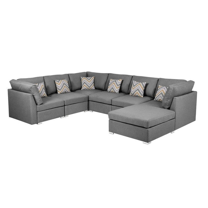 Amira - Fabric Reversible Modular Sectional Sofa With Ottoman And Pillows