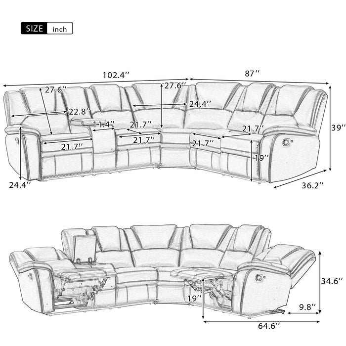 Modern Faux Leather Manual Reclining With Center Console With LED Light Strip, Living Room Furniture Set, PU Symmetrical Couch With 2 Cup Holders And Storage For Living Room - Black