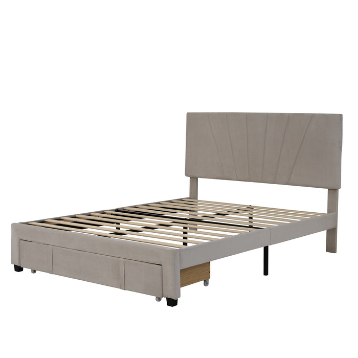 Storage Bed Velvet Upholstered Platform Bed With A Big Drawer