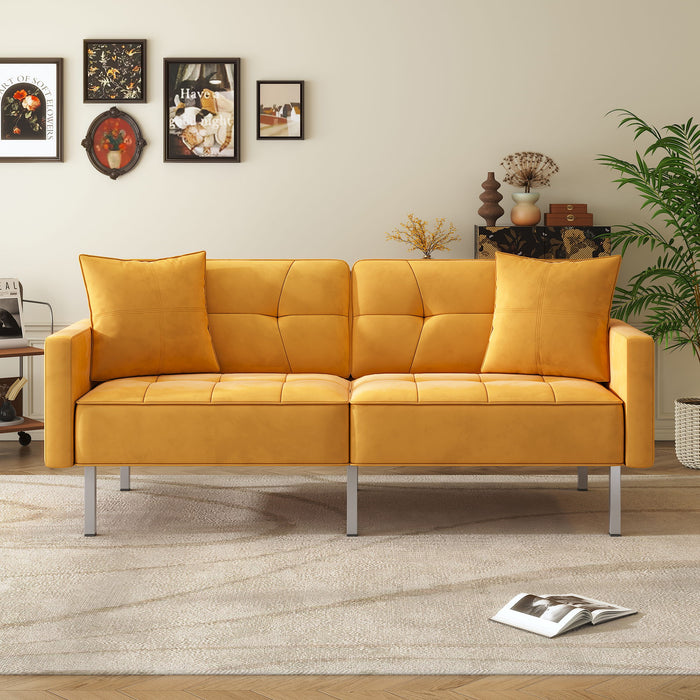 Orisfur. Linen Upholstered Modern Convertible Folding Futon Sofa Bed For Compact Living Space, Apartment, Dorm, Yellow