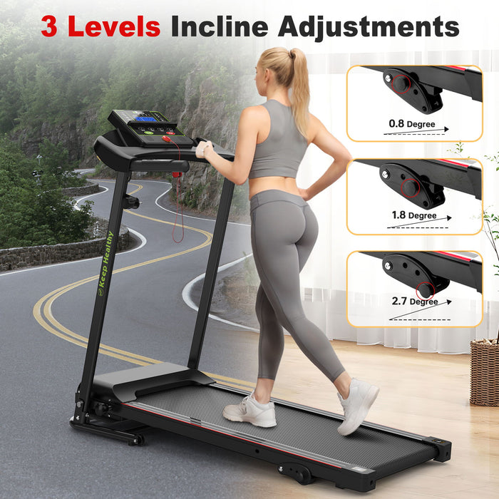 Folding Treadmill With Incline 2.5Hp 12Km / H, Electric Treadmill For Home Foldable, Bluetooth Music Cup Holder Heart Rate Sensor Walking Running Machine For Indoor Home Gym Exercise Fitness - Black