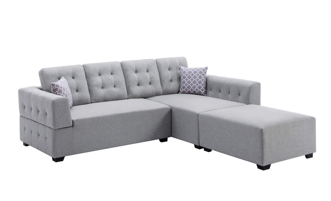 Ordell - Linen Fabric Sectional Sofa With Chaise Ottoman And Pillows