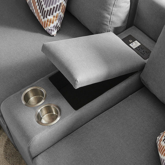 Amira - Fabric Reversible Sectional Sofa With USB Console And Ottoman