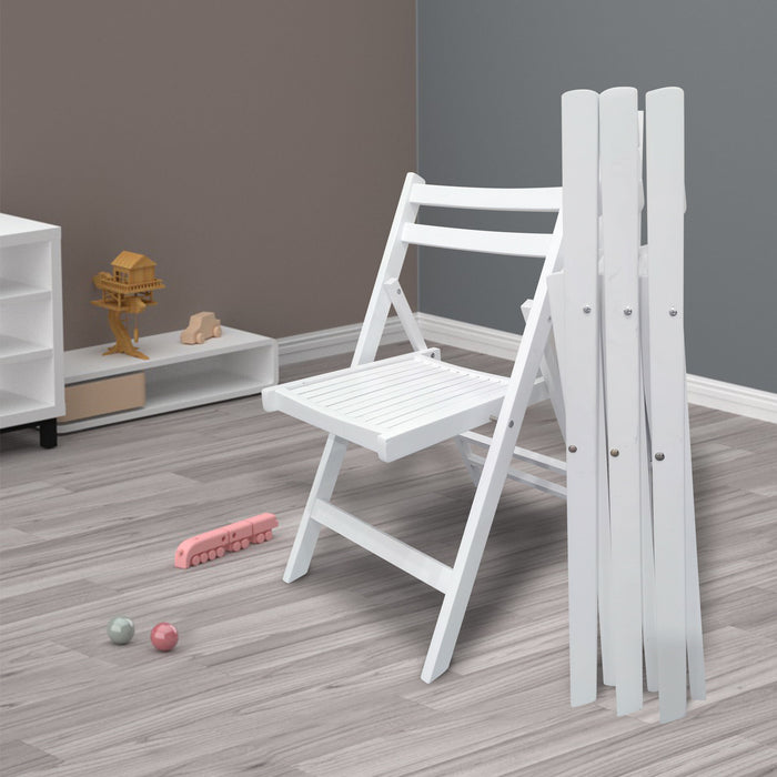 Furniture Slatted Wood Folding Special Event Chair (Set of 4), Folding Chair, Foldable Style - White - Solid Wood