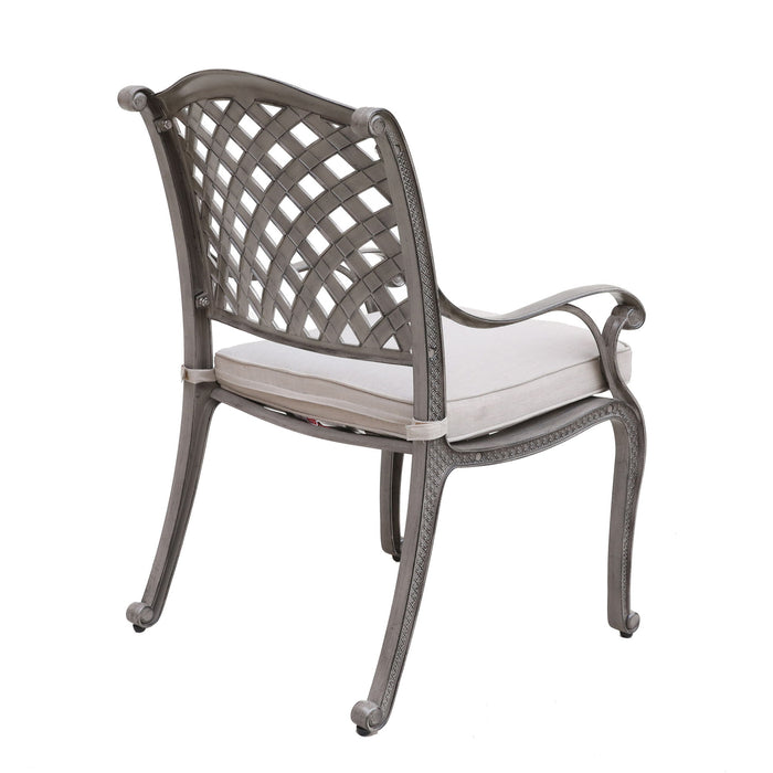 Heritage Grey Outdoor Aluminum Dining Arm Chair With Cushion - Gray