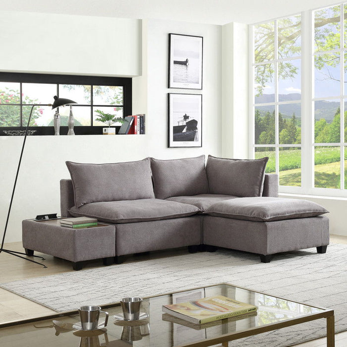Madison - Fabric Sectional Loveseat Ottoman With USB Storage Console Table