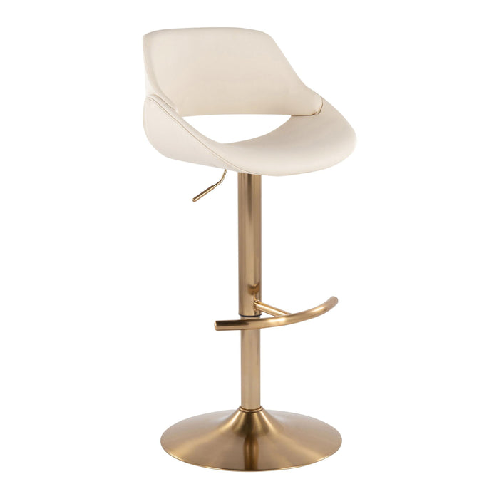 Fabrico - Contemporary Adjustable Barstool With Swivel With Rounded T Footrest (Set of 2) - Gold / Cream