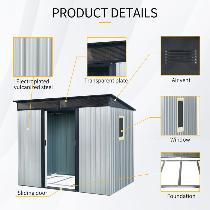 Outdoor Metal Storage Shed With Window And Transparent Plate For Garden, Lawn