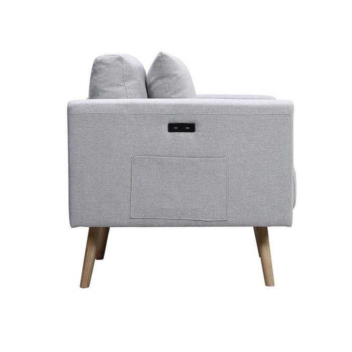 Easton - Linen Fabric Loveseat With USB Charging Ports Pockets And Pillows