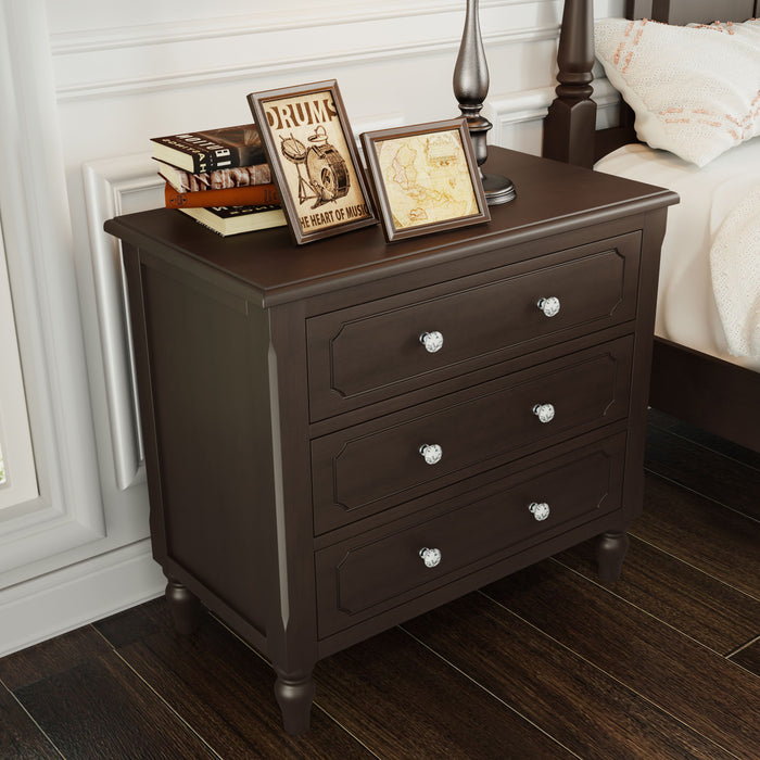 Vintage Country Style 3 Drawers Nightstand, Bedside Table