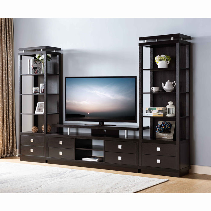 66" TV Stand With Four Drawers, Two Center Storage Shelves - Red Cocoa
