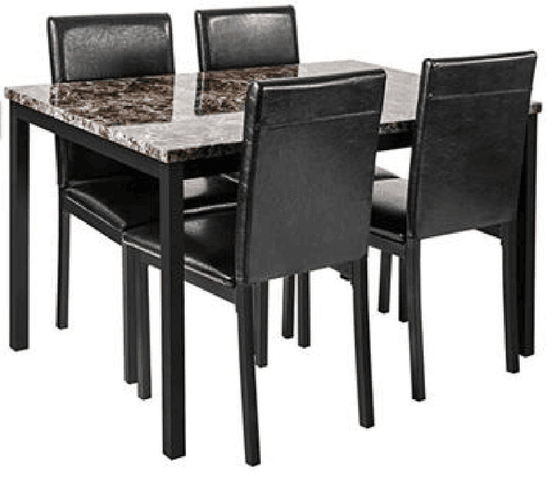 5 Piece Dinning Set With Faux Marble Top, Table & 4 Chairs - Black