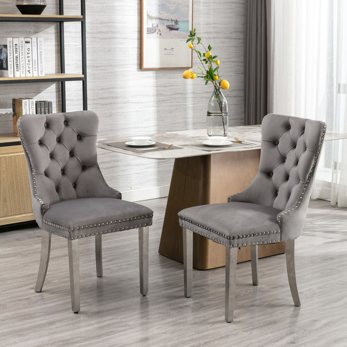 Nikki - Modern, High-End Tufted Solid Wood Contemporary Velvet Upholstered Dining Chair With Chrome Stainless Steel Plating Legs, Nailhead Trim (Set of 2)