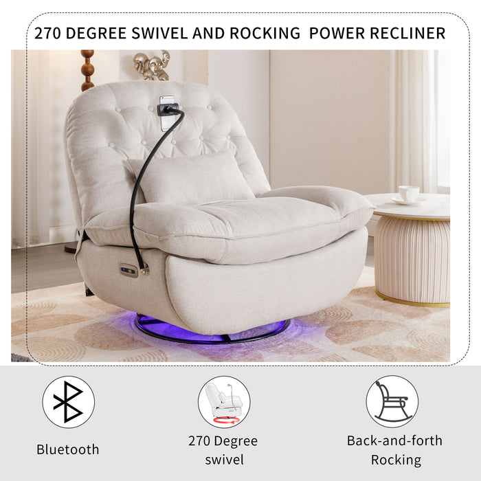 270° Swivel Power Recliner With Voice Control - Bluetooth Music Player, USB Ports, Atmosphere Lamp, Hidden Arm Storage And Mobile Phone Holder For Living Room, Bedroom, Apartment