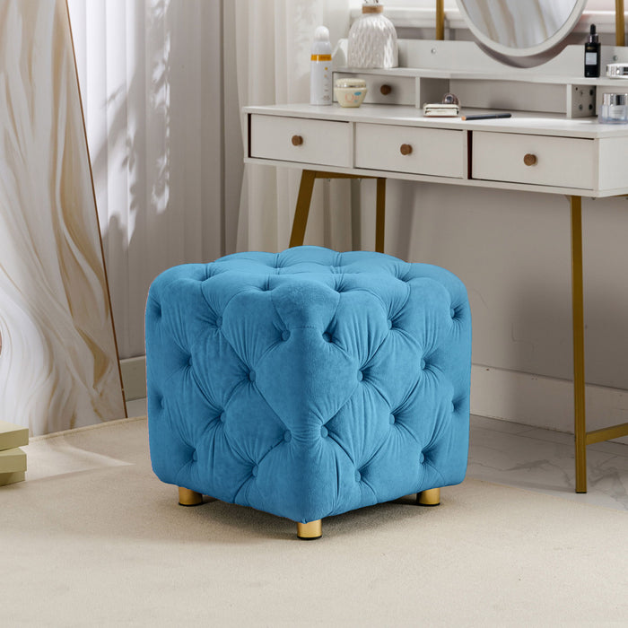 Blue Modern Upholstered Ottoman, Exquisite Small End Table, Soft Foot Stool, Dressing Makeup Chair, Comfortable Seat For Living Room, Bedroom, Entrance