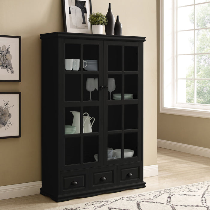 Storage Cabinet With Tempered Glass Doors Curio Cabinet With Adjustable Shelf Display Cabinet With Triple Drawers