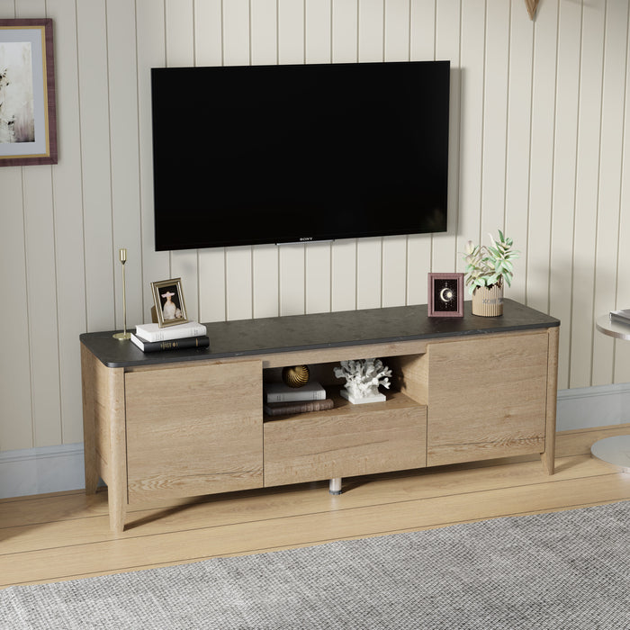 Modern TV Stand With LED Lights Entertainment Center TV Cabinet With Storage For Upholstered To 80" For Gaming Living Room Bedroom - Natural Wood Wash