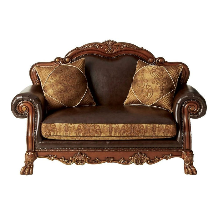 Dresden - Loveseat - Brown PU & Chenille, Cherry Oak