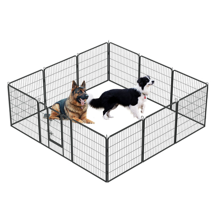 Dog Pens Outdoor Height Foldable 12 Panels Heavy Duty Portable Dog Playpen Indoor Anti Rust Exercise Dog Fence With Doors For Pets Play Pen For RV Camping Yard - Black