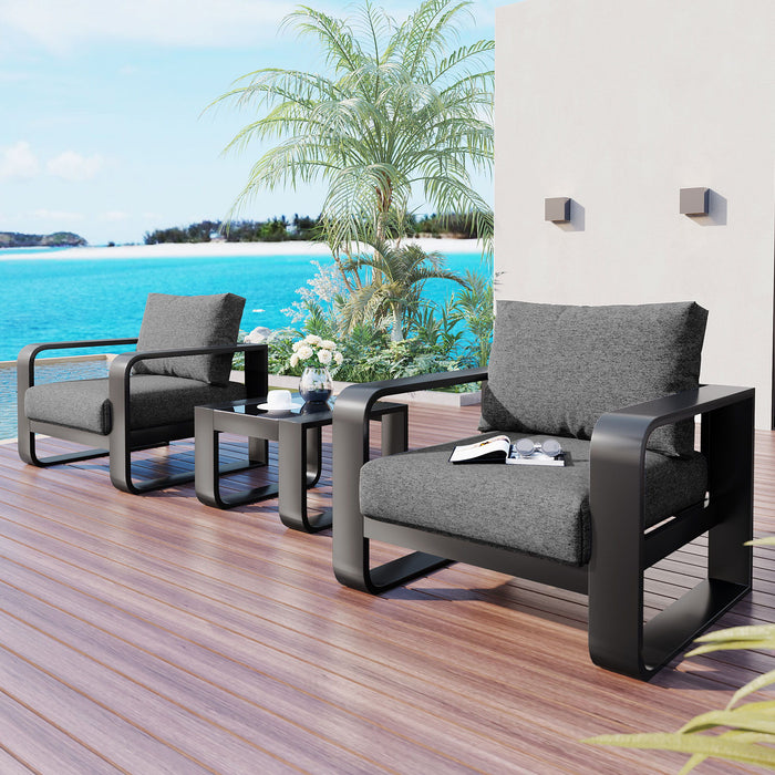 3 Piece Aluminum Frame Patio Furniture With 6.7" Thick Cushion And Coffee Table, All Weather Use Olefin Fabric Outdoor Chair - Gray / Black