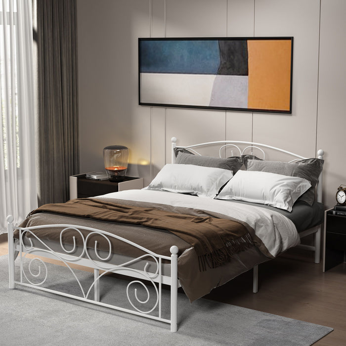 Full With Metal Frame Bed - White