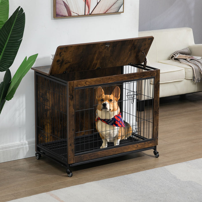 Dog Crate Furniture With Cushion, Wooden Dog Crate Table, Double-Doors Dog Furniture, Dog Kennel Indoor For Small Dog, Dog House, Dog Cage Small