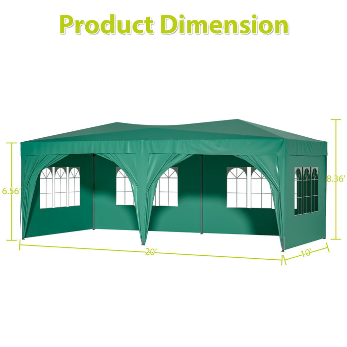 10' X20' Pop Upholstered Canopy Outdoor Portable Party Folding Tent With 6 Removable Sidewalls & Carry Bag & 6 Pieces Weight Bag Green