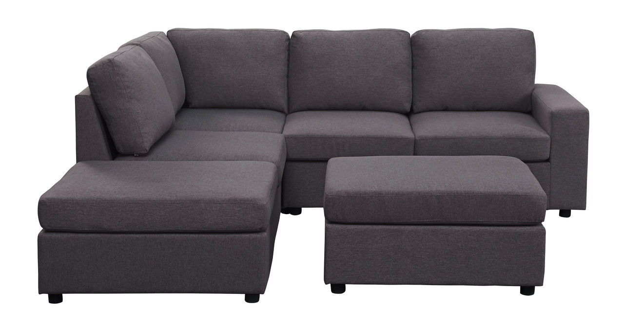 Marta - Linen 6 Seat Reversible Modular Sectional Sofa With Ottoman