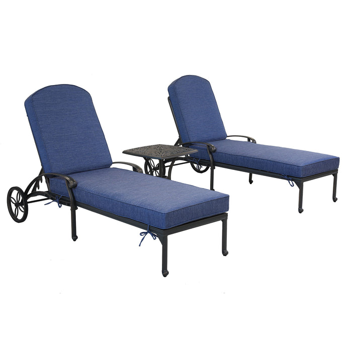 Reclining Chaise Lounge Set With Cushion And Table - Metal