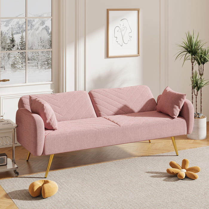 Double Sofa With Split Backrest And Two Throw Pillows, Suitable For Living Room, Apartment, Home Office - Pink