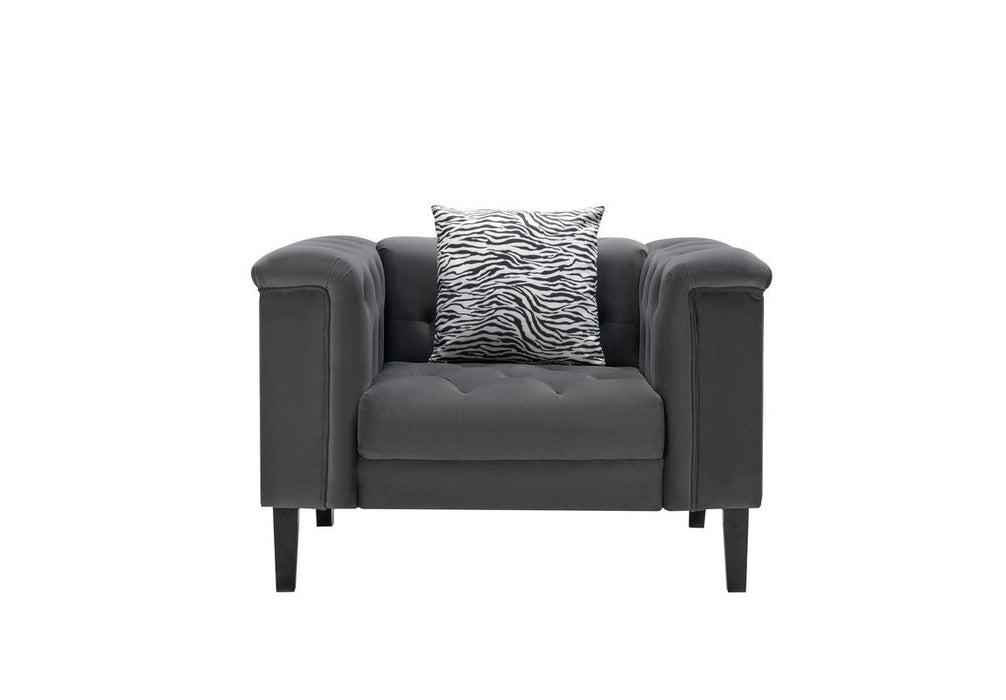 Mary - Velvet Tufted Chair With 1 Accent Pillow - Dark Gray