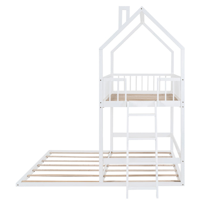 Kids Furniture - House Bunk Bed With Extending Trundle And Ladder