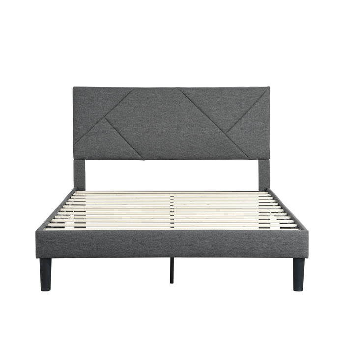 Queen Size Upholstered Platform Bed Frame With Headboard, Strong Wood Slat Support, Mattress Foundation, No Box Spring Needed - Gray