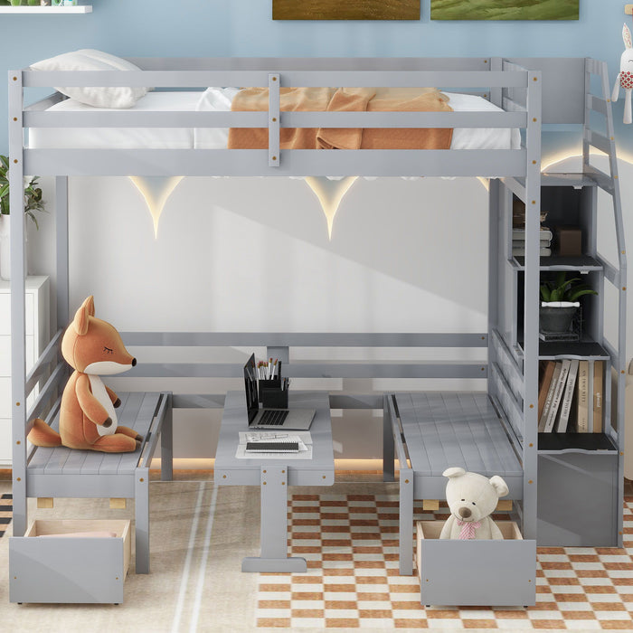 Kids Furniture - Bunk Bed With Staircase (The Down Bed Can Be Convertible To Seats And Table Set)