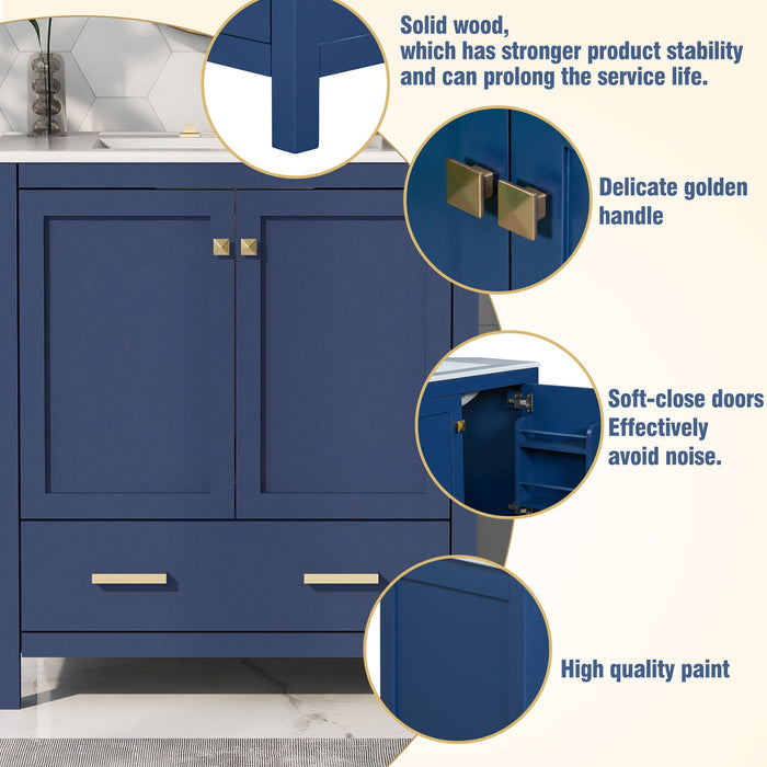 Bathroom Vanity With Single Sink, Combo Cabinet Undermount Sink, Bathroom Storage Cabinet With Two Doors And A Drawer, Soft Closing, Multifunctional Storage, Solid Wood Frame