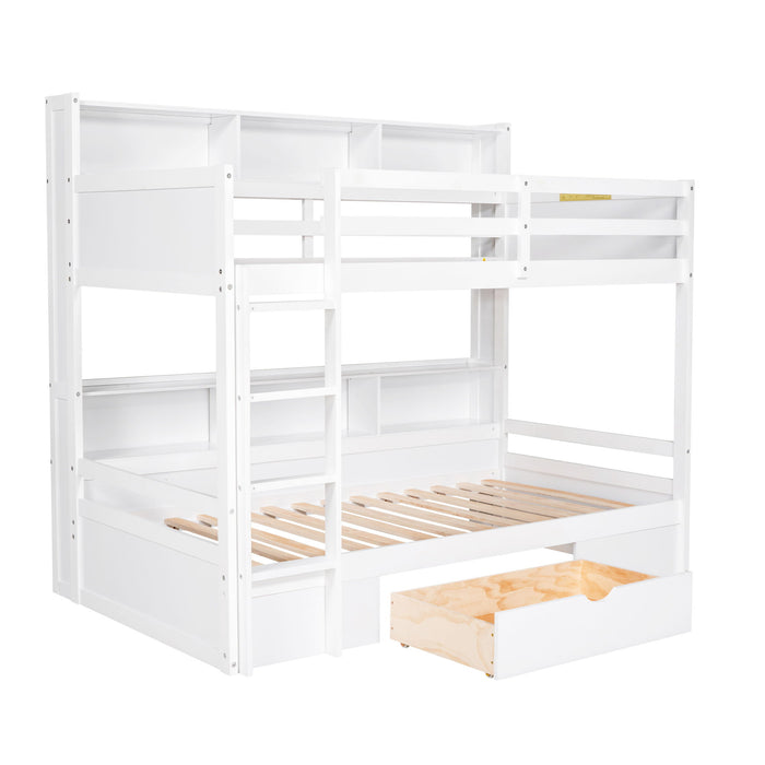 Kids Furniture - Bunk Bed With Built-In Shelves Beside Both Upper And Down Bed And Storage Drawer