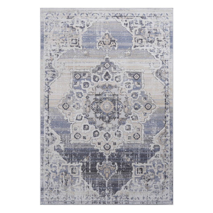 5' x 7' Medallion Non-Shedding Living Room Bedroom Dining Home Office Stylish And Stain Resistant Area Rug - Cream / Blue