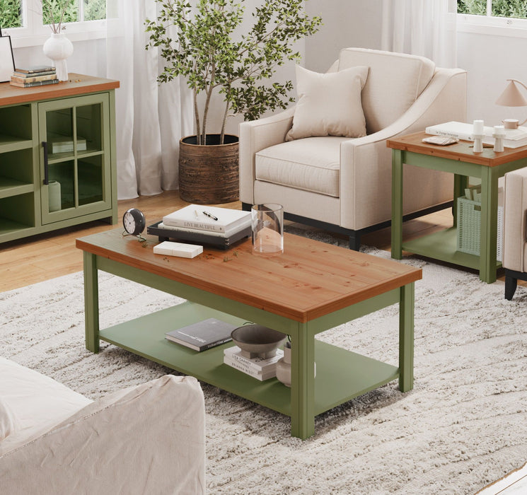 Vineyard - 48" Coffee Table - Sage Green And Fruitwood