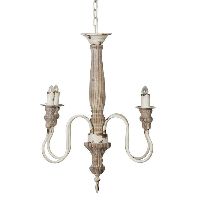 4 Light Wood Chandelier, Hanging Light Fixture With Adjustable Chain For Kitchen Dining Room Foyer Entryway, Bulb Not Included - Cream White