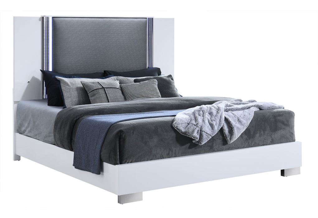 Ylime - King Bed With LED - Smooth White / Dark Gray