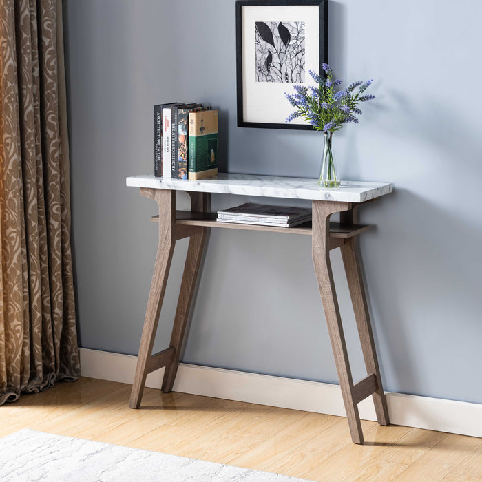 Faux Marble Top Console Table, Home Entryway Table With Shelve