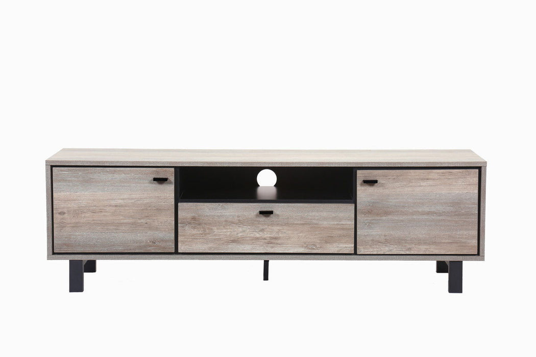 Apollo - 65" Oak Finish TV Stand With Storage, Cable Management And Black Handles - Gray