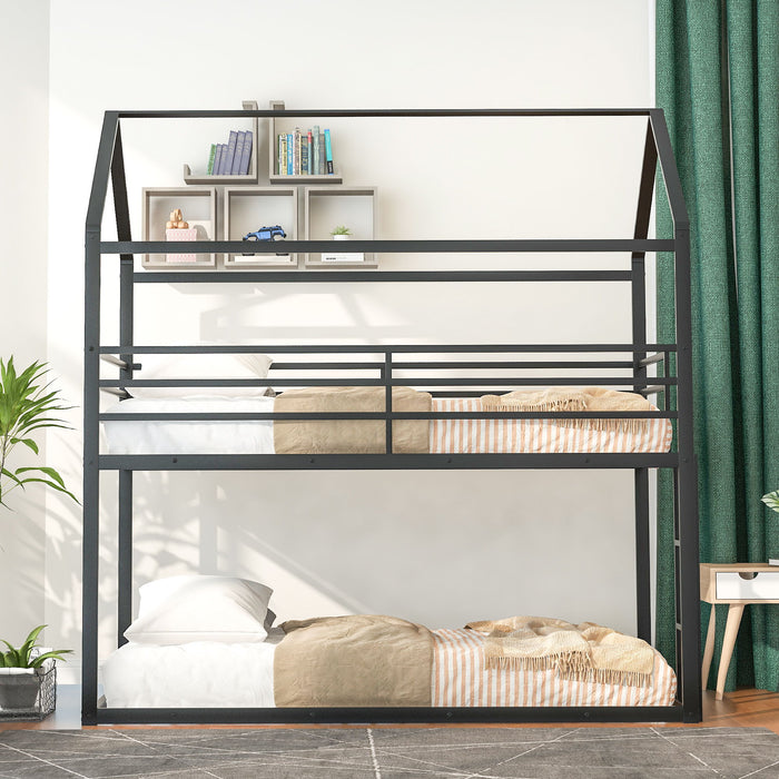 Kids Furniture - Bunk Beds For Kids, House Bunk Bed Metal Bed Frame Built In Ladder, No Box Spring Needed