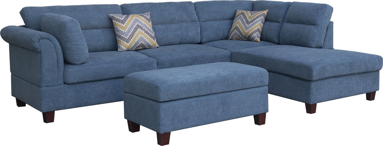 Diego - Fabric Sectional Sofa With Right Facing Chaise, Storage Ottoman, And 2 Accent Pillows