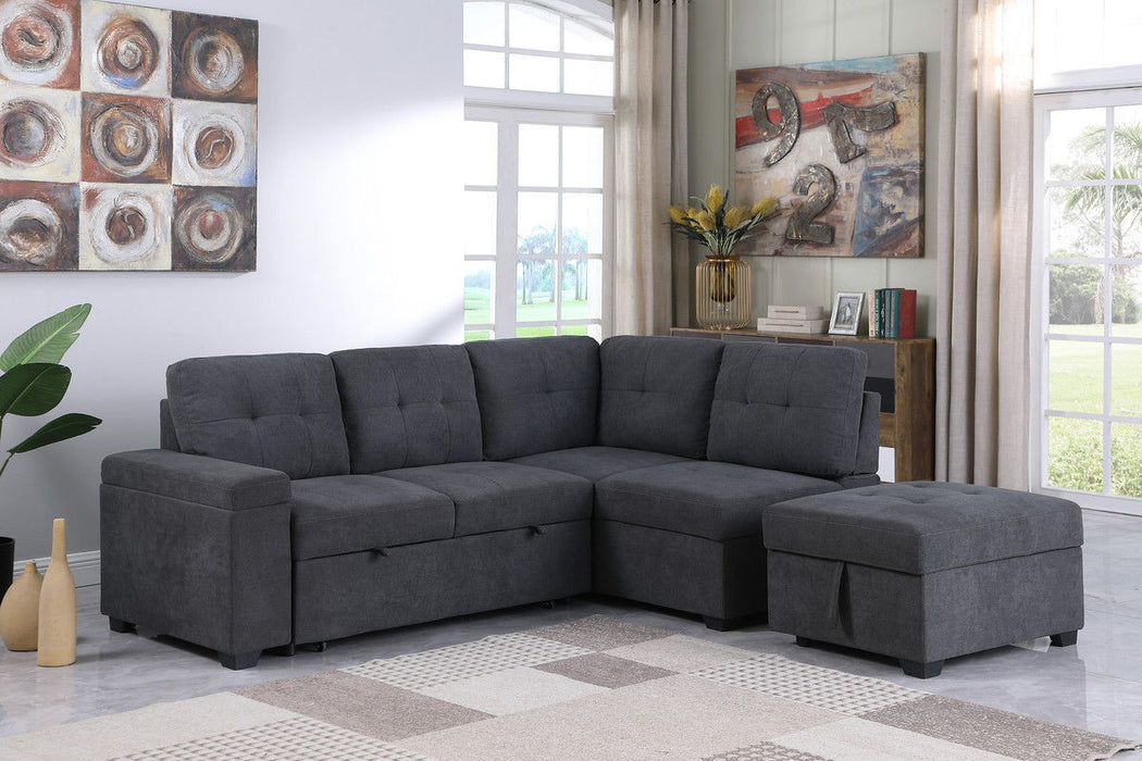 Sadie - Woven Fabric Sleeper Sectional Sofa With Storage Ottoman, Storage Arm - Dark Gray